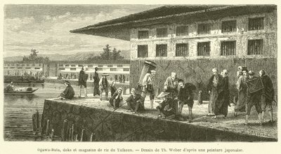 Ogawa-Bata, doks a sklady rýže Taikoun (rytina) od French School