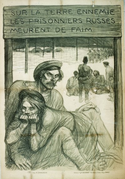"Na nepřátelské půdě umírají ruští zajatci hlady", plakát z 2. světové války (litografie) od French School