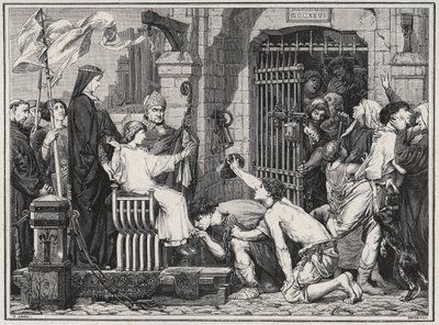U příležitosti své budoucnosti (1227) nechal mladý Ludvík IX. vězně vysílat - rytina v „Les Hommes Celebres de la France“ od Louise Dumase 1889 od French School