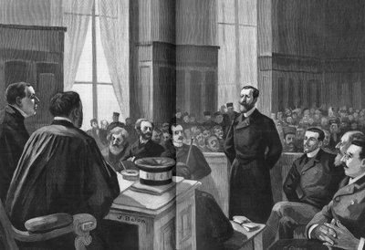 Zahájení jednání Ligy vlastenců v roce 1889. Prezident Gillet, Naquet, Laisant, Laguerre, Deroulede, Richard, Turquet, Gallian. od French School
