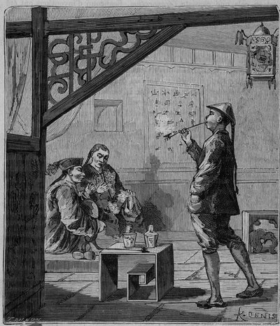 Kuřáci opia v Číně v 19. století - Čínští kuřáci opia - Rytí do "" Vědy dostupné všem - Populární fyzika a chemie"" od Alexise Clerca - Konec 19. století - Soukromá sbírka od French School