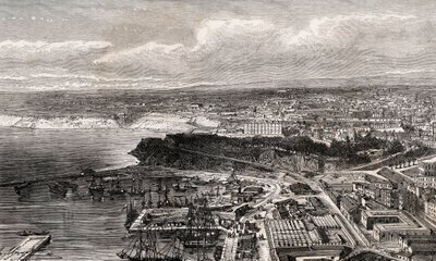 Oran - Algerie - rytina v „“ La France illustree: geografie, historie, statistická správa““ od V.A. Sladově hnědá. 1884 od French School