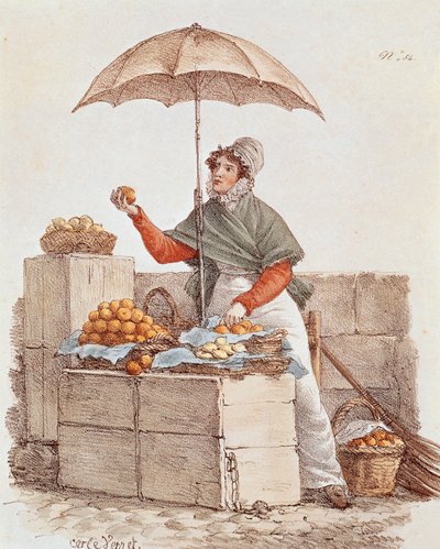 Prodejce pomerančů, tisk, Francie od French School