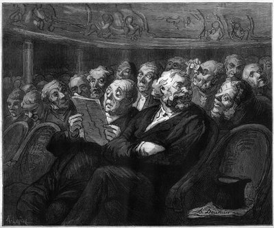 Orchestrální židle. Kreslený film Honore Daumier (1808-1879). Rytina v „“The Illustrated World““ č. 1101 ze 4. května od French School