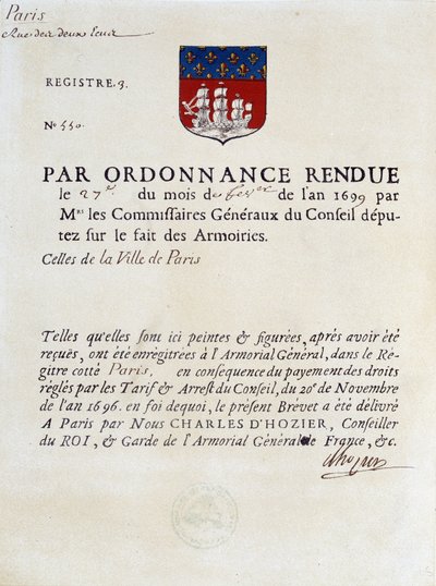 Nařízení o zřízení Zbraně města Paříže, 27. února od French School