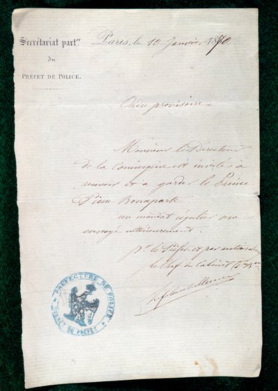 Řád uvěznění pro vrátného prince Pierra Bonaparta (1815-1881) dne 10. od French School