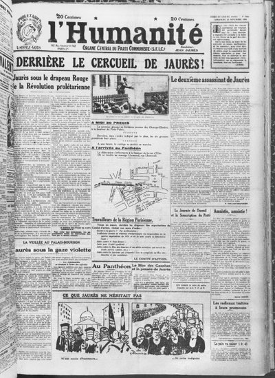 Organizace převozu Jeana Jaurese do Pantheonu v Paříži z LHumanitu, 23. listopadu 1924 (tištěný papír) od French School