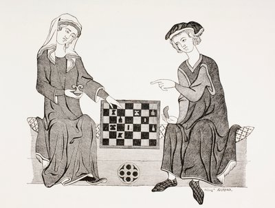 Othon IV, markýz z Braniborska, hrající šachy se svou ženou Hedwige de Habsbourg, z „Les Arts au Moyen Age“, vydáno 1873 od French School