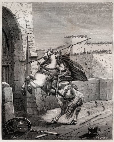 Otto II, císař Svaté říše římské před Paříží - Otton II. Svaté říše, známý jako Roux (955-983) dráždí nemožnost proniknout do Paříže (pařížské ústředí, 978), postupuje pod hradby města, aby zasadil své kopí ve dveřích - rytí v od French School