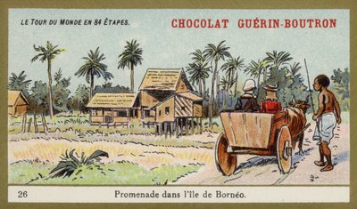 Jízda volským povozem na ostrově Borneo (chromolitho) od French School