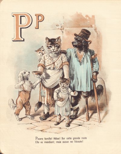 P: Štěně, chudoba Chudák rodina! Běda! Na této vysoké cestě jde žebrák; ale nikdo ji neposlouchá. od French School