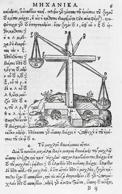 Stránka z Mhxanika, reprodukce řeckého rukopisu od Aristotela (384-322 př.nl), vydaného v Paříži od French School