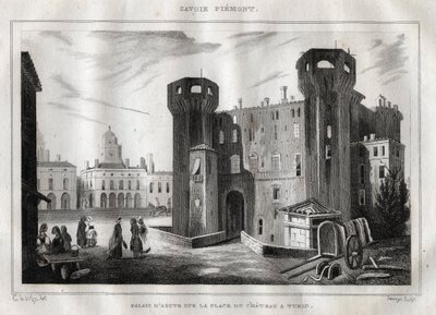 Palác Aosta na náměstí Place du Chateau v Turíně - rytina z „“Itálie malebné”” - Historická a popisná malba Itálie” od M. de Norvinse, Ch. Nodier 1834-1836. od French School