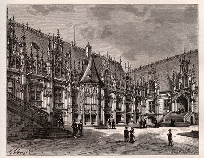 Palais de Justice de Rouen bývalý parlament Normandie - rytina v „France illustree: geografie, historie, statistická správa“ od V.A. Sladově hnědá. 1884 od French School