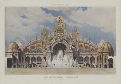 Palác elektřiny a vodní zámek, Všeobecná výstava 1900, Paříž (barevné lito) od French School