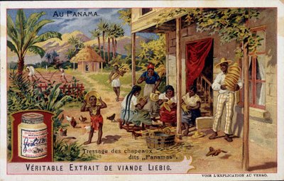 Panama: pletení panamských klobouků - chromo. Liebig od French School