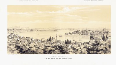 Panorama Konstantinopole se dvěma pohledy na Buyukdere od French School