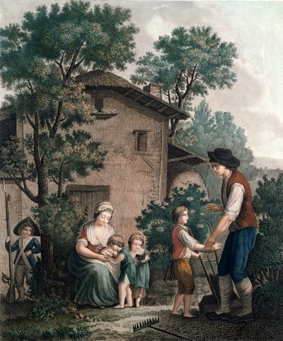Rodiče jsou skuteční učitelé, konec 18. století (barevná rytina) od French School