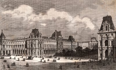 Paris Le Louvre - rytina v „La France illustree: geografie, historie, statistika správy“ od V.A. Sladově hnědá. 1884 od French School