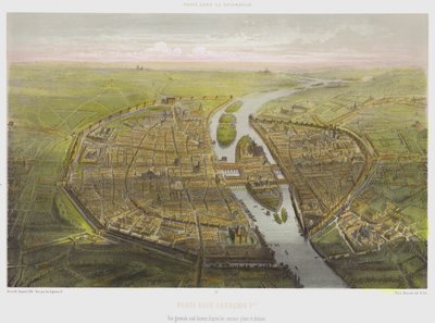 Paris Under Francois 1st, Celkový pohled z ptačí perspektivy ze starých plánů a nákresů (barevné lito) od French School