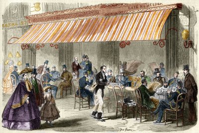 Paříž v 19. století. Bulvár des Italians v roce 1859: před kavárnou Helder v pět hodin večer. od French School