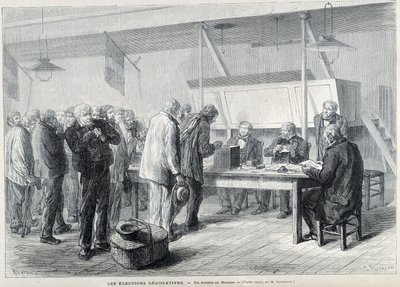 Parlamentní volby: volební místnost v Beauce - v „“ Le Monde Illustré “, březen 1876 od French School