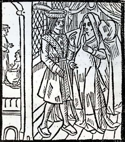 Pathelin a Guillemette, z Fraška mistra Pierra Pathelina, kolem roku 1465 od French School