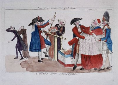 Patriote scans: komisaři procházející duchovními v tisku, aby je přiměli zhubnout, konec 18. století od French School