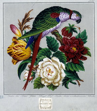 Vzor pro křížkovou výšivku (papoušek) - v “” Journal des Demoiselles”” 1852. od French School