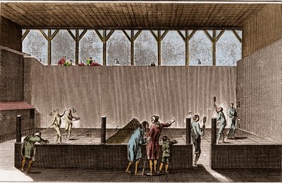 Paulmerie – Hra o palmu a jízda na sněžnicích – Jeu de Paume short – „“ La Grande Encyclopédie, ou Dictionnaire Raisonne des Sciences, des Arts et des Metiers“ (Encyklopedie nebo slovník věd, umění a povolání) od Denise Diderota (1713-1784 ) a J od French School