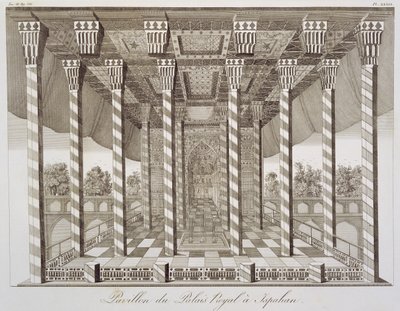 Pavilon v královském paláci v Isfahánu, z Voyages du Chevalier Chardin en Perse, et autres Lieux dOrient, Jean Chardin (1643-1713), publikoval 1811 od French School
