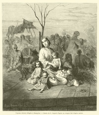 Čínští rolníci se uchýlili do Šanghaje (rytina) od French School