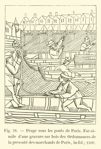 Peage sous les ponts de Paris, Faksimile dřevorytu Ordinance prevosta pařížských obchodníků, in-fol; 1500 od French School