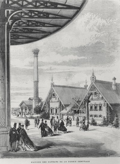 Rolnické domy v ruském pavilonu na výstavě Universelle z roku 1867 (litho) od French School