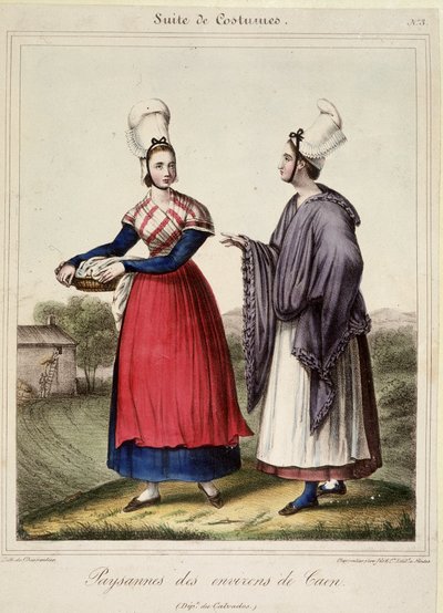 Selské ženy v okolí Caen - litografie od French School
