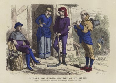 Rolníci, dělník a hudebník, 15. století od French School