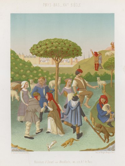 Lidé tančí kolem ovocného stromu od French School