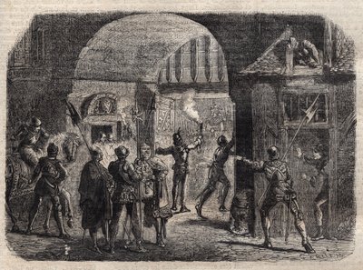 Perrinet Leclerc otevírá v noci bránu Buci v Paříži Burgundům, 29. května od French School