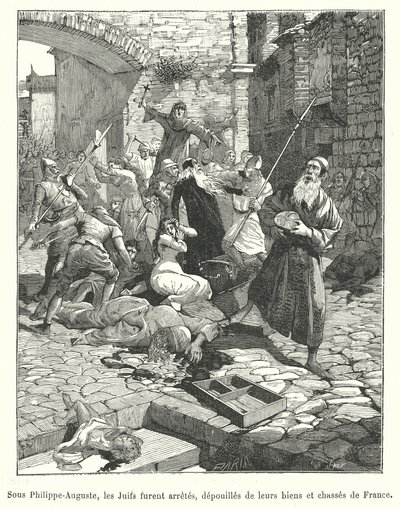 Pronásledování francouzských Židů za vlády krále Filipa Augusta, konec 12. století (rytina) od French School