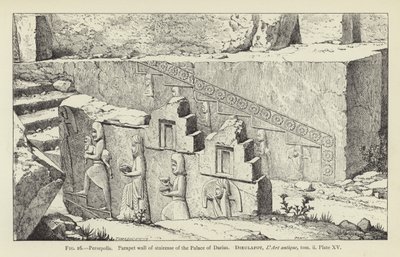 Persepolis, parapetní zeď schodiště paláce Darius od French School