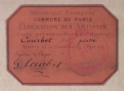 Osobní karta vydaná Pařížskou federací umělců během komuny Paříž a patřící Gustavu Courbetovi, 1871 (karton) od French School