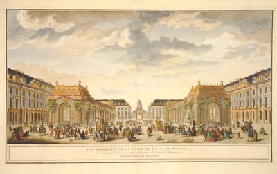 Perspektivní pohled na Place de Louis le Grand s místnostmi postavenými u příležitosti svatby Monseigneur le Dauphin (barevná rytina) od French School