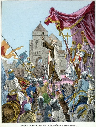 Petr Poustevník káže 1. křížovou výpravu v roce 1095 od French School