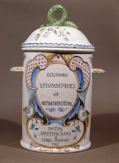 Farmaceutická nádoba z lékárny Patry v Longjumeau, 1767 (keramika) od French School