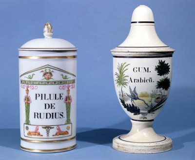 Farmaceutické dózy na Pilule de radius a arabskou gumu (fajáns) od French School