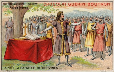 Philip Augustus, král Francie, po bitvě u Bouvines (chromolitho) od French School