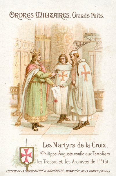 Philip Augustus odměňuje templářské rytíře (chromolitho) od French School