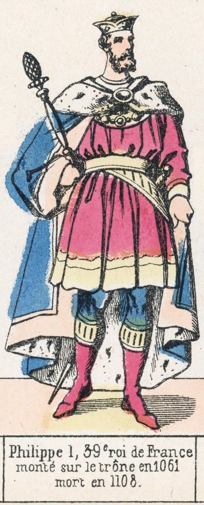 Philippe 1, 39. král Francie, nastoupil na trůn v roce 1061, zemřel v roce 1108 (barevná rytina) od French School