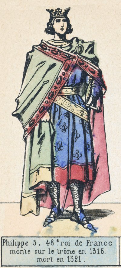 Philippe 5, 48. král Francie, nastoupil na trůn v roce 1316, zemřel v roce 1321 (barevná rytina) od French School