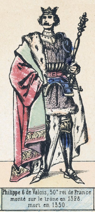 Philippe 6 de Valois, 50. král Francie, nastoupil na trůn v roce 1328, zemřel v roce 1350 (barevná rytina) od French School